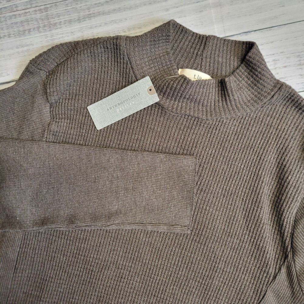 T LA Anthropologie Sloane Mock Neck Waffle Knit Moss Green Long Sleeve Small Pet